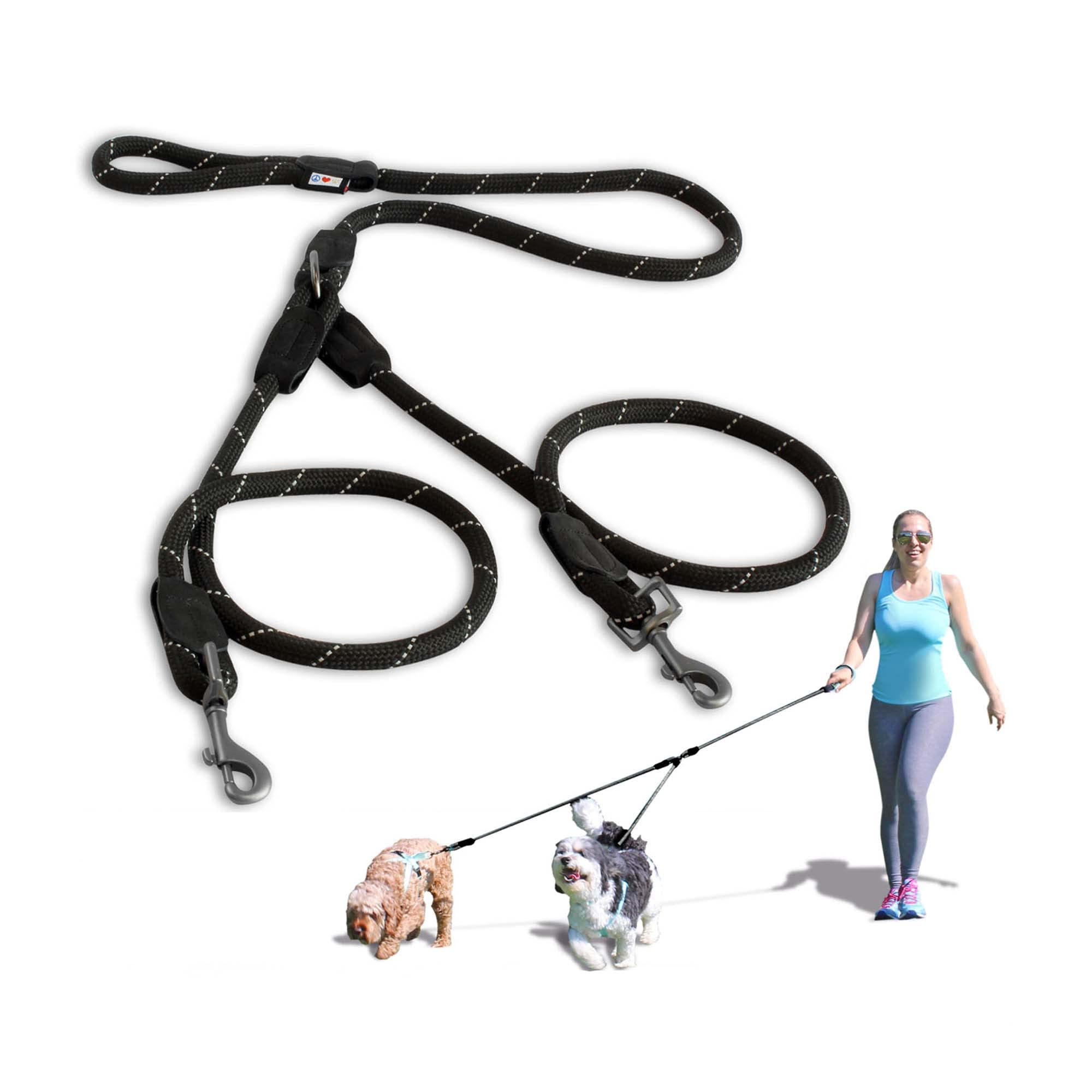 PAWTITAS Pet 2 Dog Training Lead Training | Reflective Dog Lead | Double Dog Lead Anti Pull Dog Lead splitter| Dual Dog Lead for Medium Dog to Large Dog - M/L Black Two Dog Lead