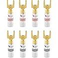 Nakamichi Excel Series 24k Gold Plated Spade Y Banana Plug 12-18 AWG Gauge Size 4mm Speakers Amplifier Hi-Fi AV Stereo Home Theatre Audio Wire Cable Screw Connector, 8 Pcs (4-Pairs)