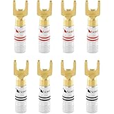 Nakamichi Excel Series 24k Gold Plated Spade Y Banana Plug 12-18 AWG Gauge Size 4mm Speakers Amplifier Hi-Fi AV Stereo Home Theatre Audio Wire Cable Screw Connector, 8 Pcs (4-Pairs)