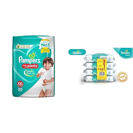 Pampers New Diapers Pants, XX-Large (20 Count) & Pampers Fresh Clean Baby Wipes - 64 Wipes/Pack (Buy 3 Packs Get 1)