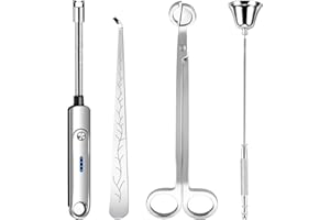 Lsnisni 4 in 1 Candle Accessory Set, Electric Candle Lighter Rechargeable, Candle Wick Cutter, Candle Snuffer and Wick Dipper, Steel Candle Wick Trimmer Set, Gifts for Candle Lovers - Silver