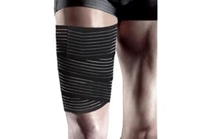 Lxnderment Elastic Thigh High Compression Support Bandage, Full Thigh Brace Wrap, Plus Size Leg Compression Garment Trimmer, Workout Wrap, Adjustable (Black)