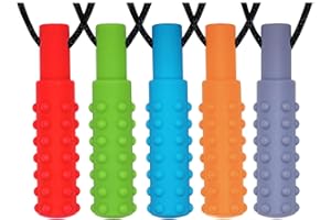 HOAISUN Chew Necklaces for Sensory Boys and Girls, Silicone Chew Toys for Kids with Autism, ADHD, SPD, Teething or Special Needs, Chewy Necklace for Adults Reducing Anxiety Fidgeting 5 Pack