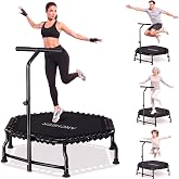 ANCHEER 50" Rebounder Trampoline for Adults- Handle Bar, Indoor, 550 lb | 50" hexagonal rebounder with adjustable handle bar, 48 bungee cords and a foldable frame for home cardio workouts