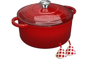 Enameled Cast Iron Dutch Oven - Umite Chef 5QT Pot with Lid & Cotton Potholders - Heavy-Duty Cookware for Bread Baking, Brais