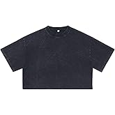 Womens Oversized Vintage T Shirts Casual Cropped Tees Short Sleeve Cotton Acid Wash Tops Workout Boyfriend Short Sleeve Tops