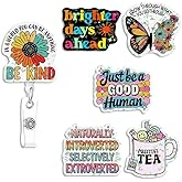 (6PCS) Holographic Positivi Tea Badge Reels Retractable Mental Health Awareness Positive Healthcare Self Love Badge Holder Reel ID Clip Gifts for Nurses Teachers Students