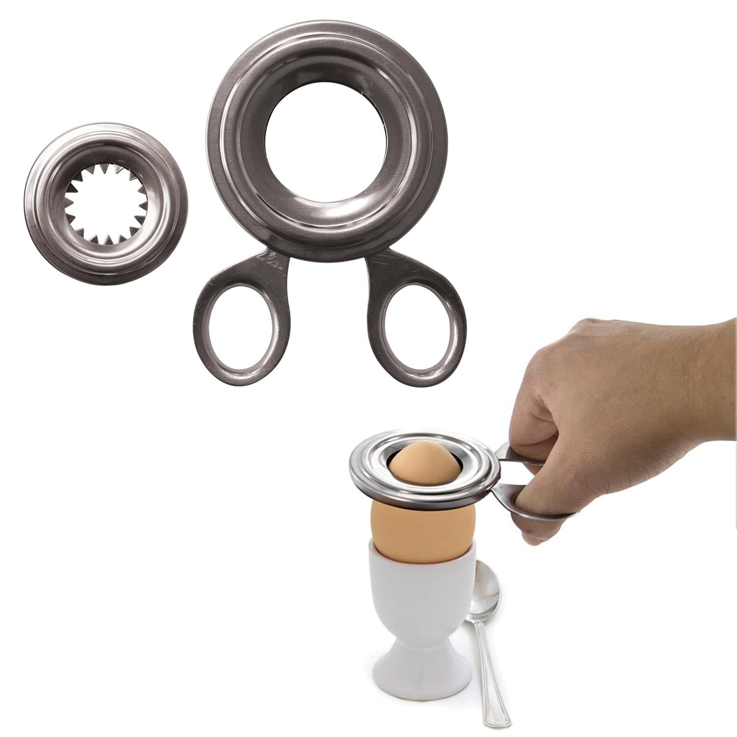 EASY MAKE KU6271 Shell Egg Cutter, PP, Silver, 7.5 x 0.5 x 10 cm