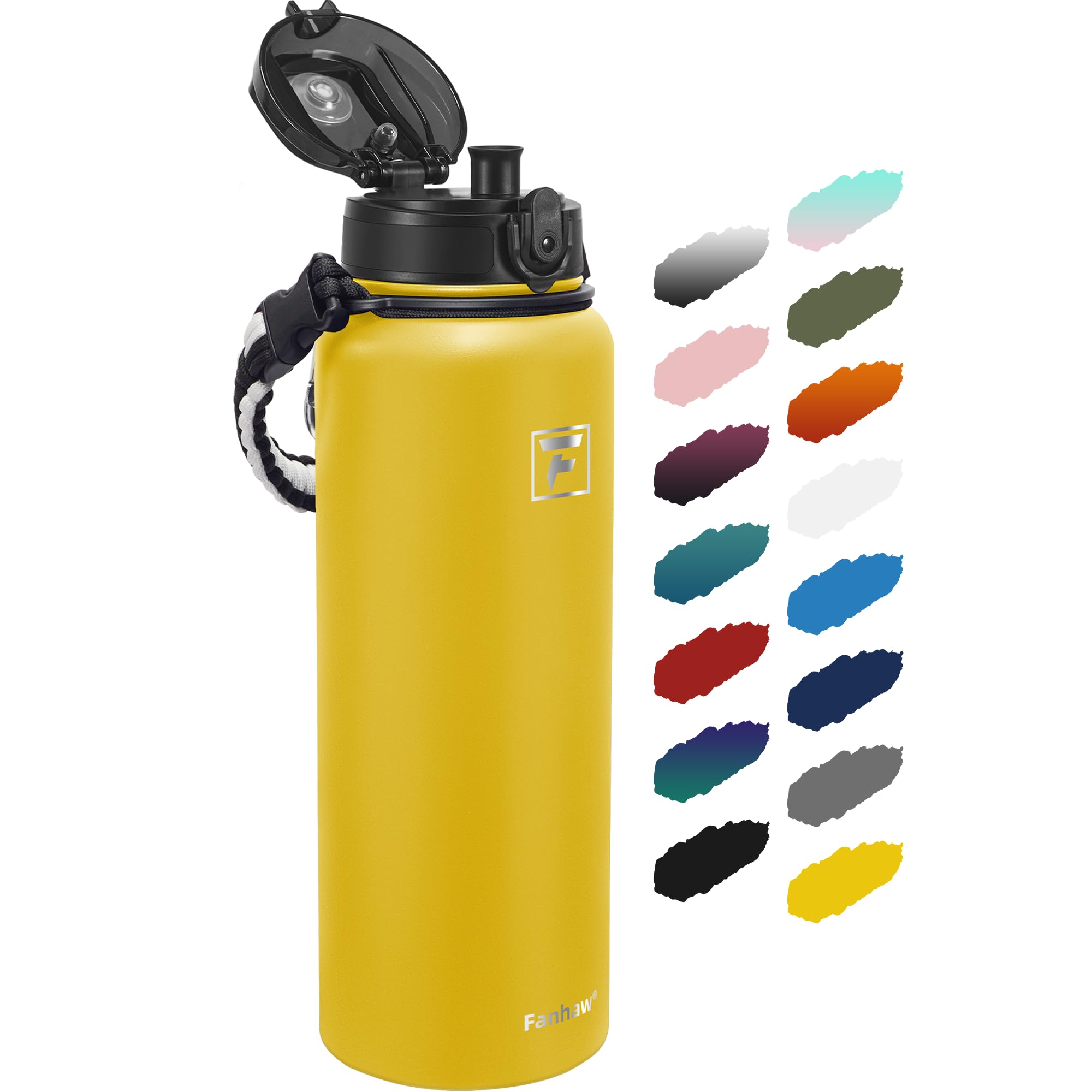 Fanhaw 1.2 L Insulated Stainless Steel Water Bottle with 1 Lid (Chug Lid) - For Kids, Women, Men | Leak & Sweat Proof with Anti-Dust Lid (Yellow)