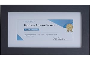 Melannco Black Wood Business License Frame, Matted to Display one 3 x 7.5 Inch Business License, 11.5x0.71x6.5 Inch, Black