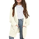 SySea Girls Batwing Long Sleeve Cardigan Open Front Chunky Knit Sweaters Coats with Pockets