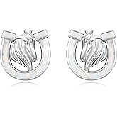 TRISHULA Horse Earrings 925 Sterling Silver Horseshoe Stud Earrings Animal Earrings Jewelry Gifts for Women Men