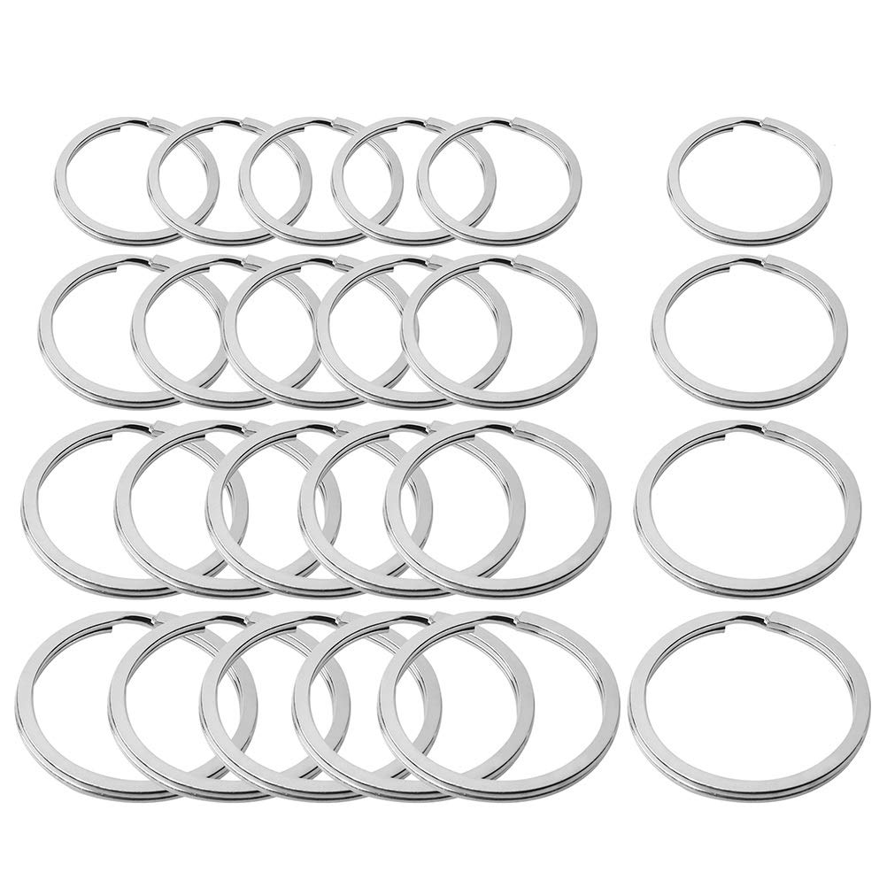 nuosen 40 Pieces Metal Split Rings Flat Key Rings Round Keychain Rings for Home Car Keys Attachment, 0.79 Inch, 0.98 Inch, 1.29 Inch,1.38 Inch, Silver