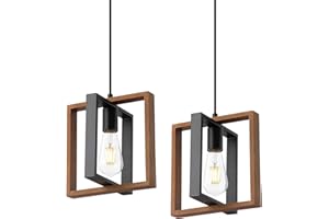 9MMML Wood Pendant Light Kitchen Island Set of 2, Farmhouse Hanging Lamp with 62'' Height Adjustable Cord, Small Ceiling Pendant Light Fixture for Dining Room, Entryway, Foyer(E26 Bulb Base)