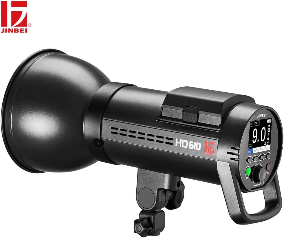 JINBEI HD610 600Ws GN80 High Speed Sync Outdoor Flash Strobe Light with Standard Reflector, 6000Ah Battery to Provide 450 Full Power Flashes Recycle in 0.05~2.2 Second