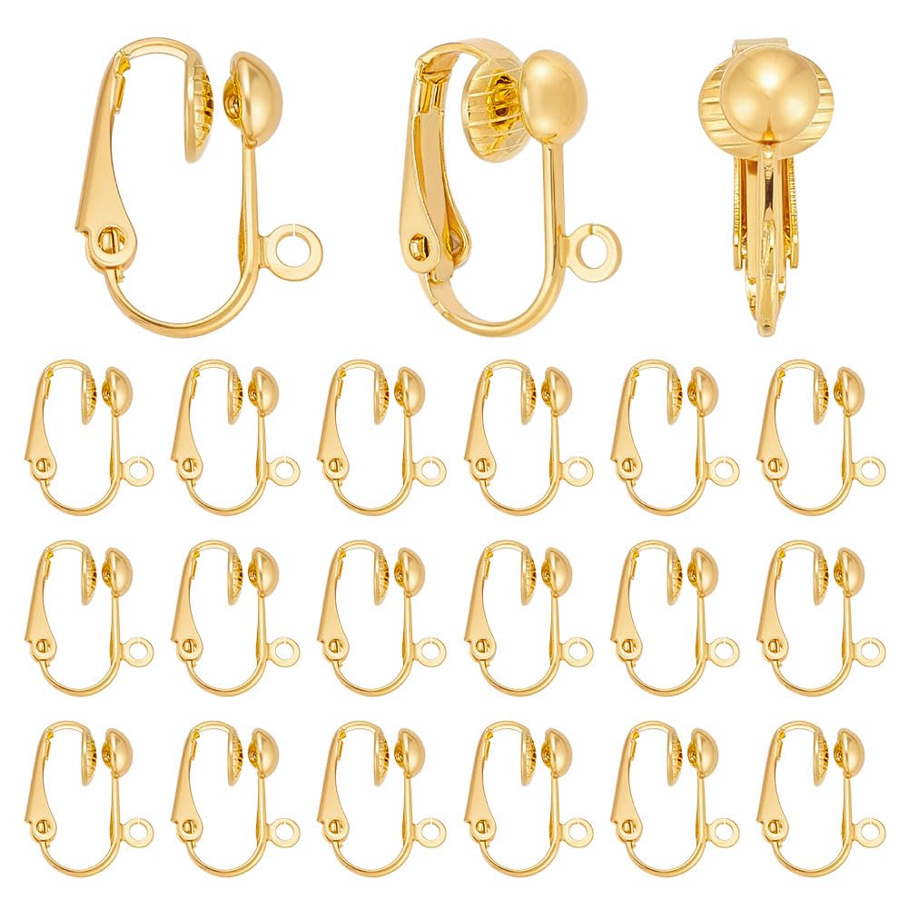 PH PandaHall 20pcs Clip-On Earring Hooks, Golden Non-Pierced Clip on Earring Components Clip on Earrings Converter Earring Clip Backs Ear Hooks Findings for Earrings DIY Jewellery Making