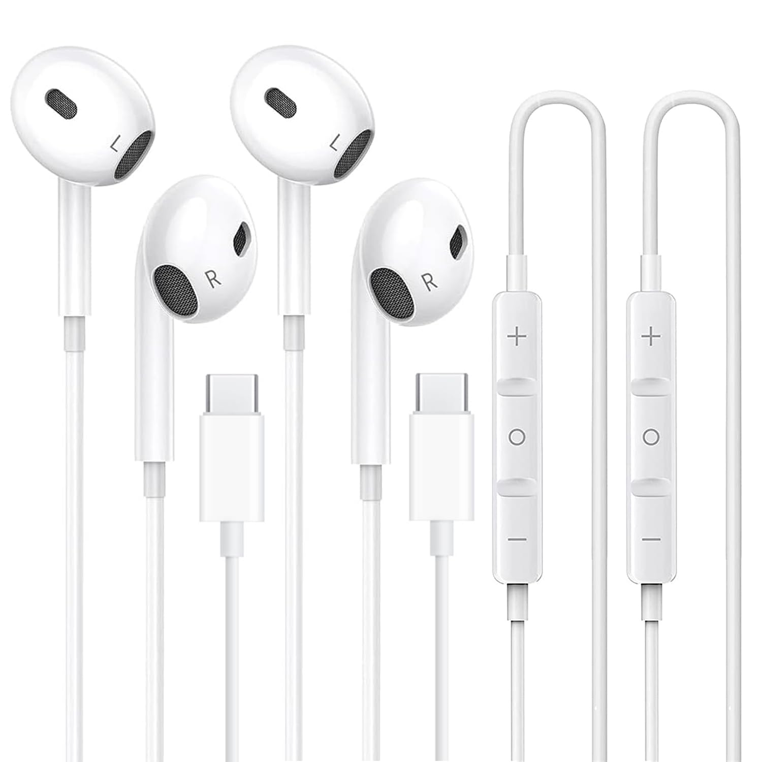 2 Pack-USB C Headphones for iPhone 17/16/15 Pro Max Plus, Type C Earphones with Microphone Volume Control, Noise Cancelling in-Ear Earbuds for iPad, for Galaxy S25 Ultra S24 S23 S22 S21 S20 A55, White