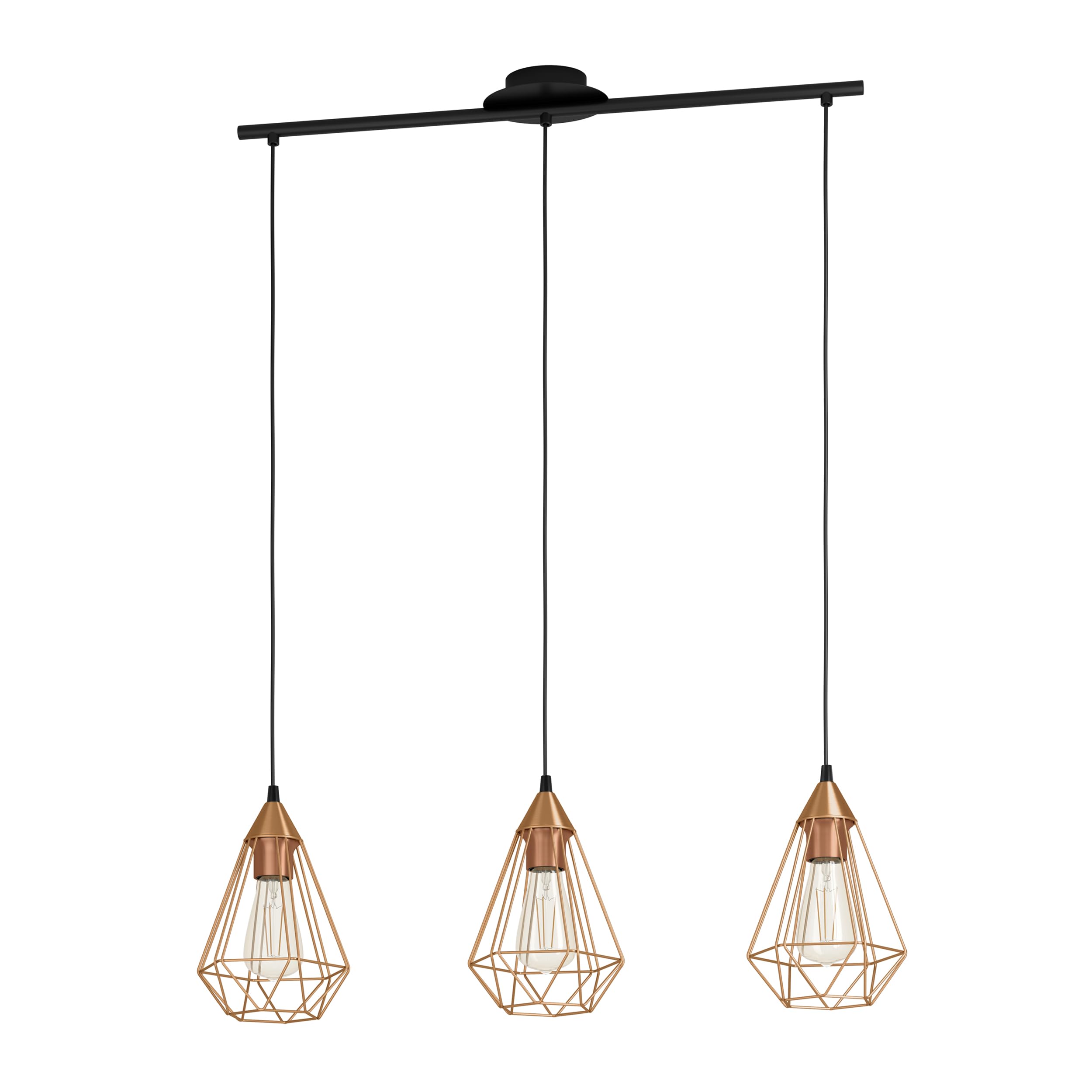 Eglo Tarbes Vintage Pendant Lamp, 3-Flame Retro Ceiling Light, Steel Coloured in Copper and Steel, E27 Socket