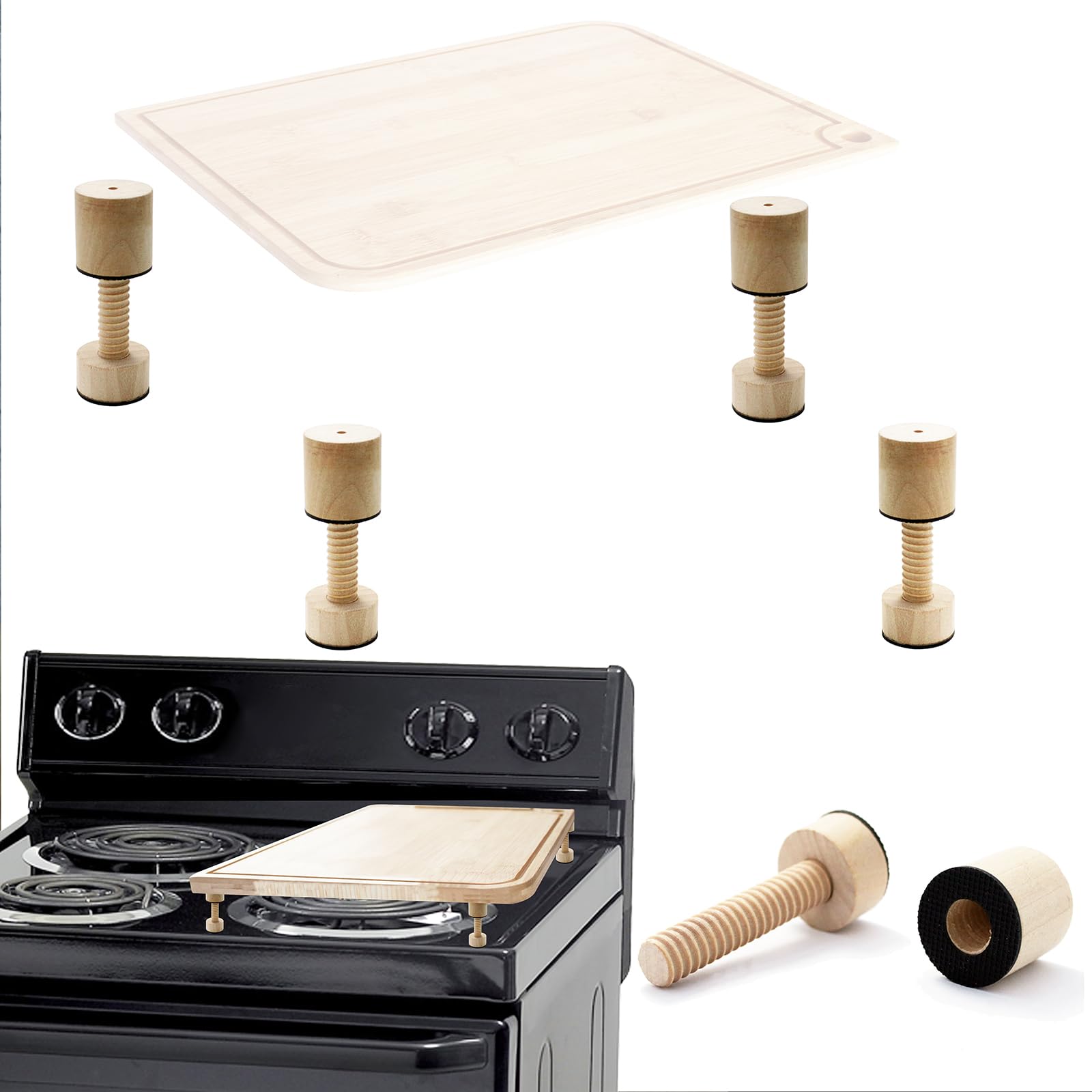 Photo 1 of ANFU Cutting Board Adjustable Feet, Wood Adjustable Feet for Countertop Cutting Board- Kit to Elevate and Skid-Proof Your Chopping Boards (Not included Boards)
