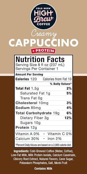 HIGH BREW COFFEE – CREAMY CAPPUCCINO + PROTEIN – 8 FL. OZ. (PACK OF 30) 30