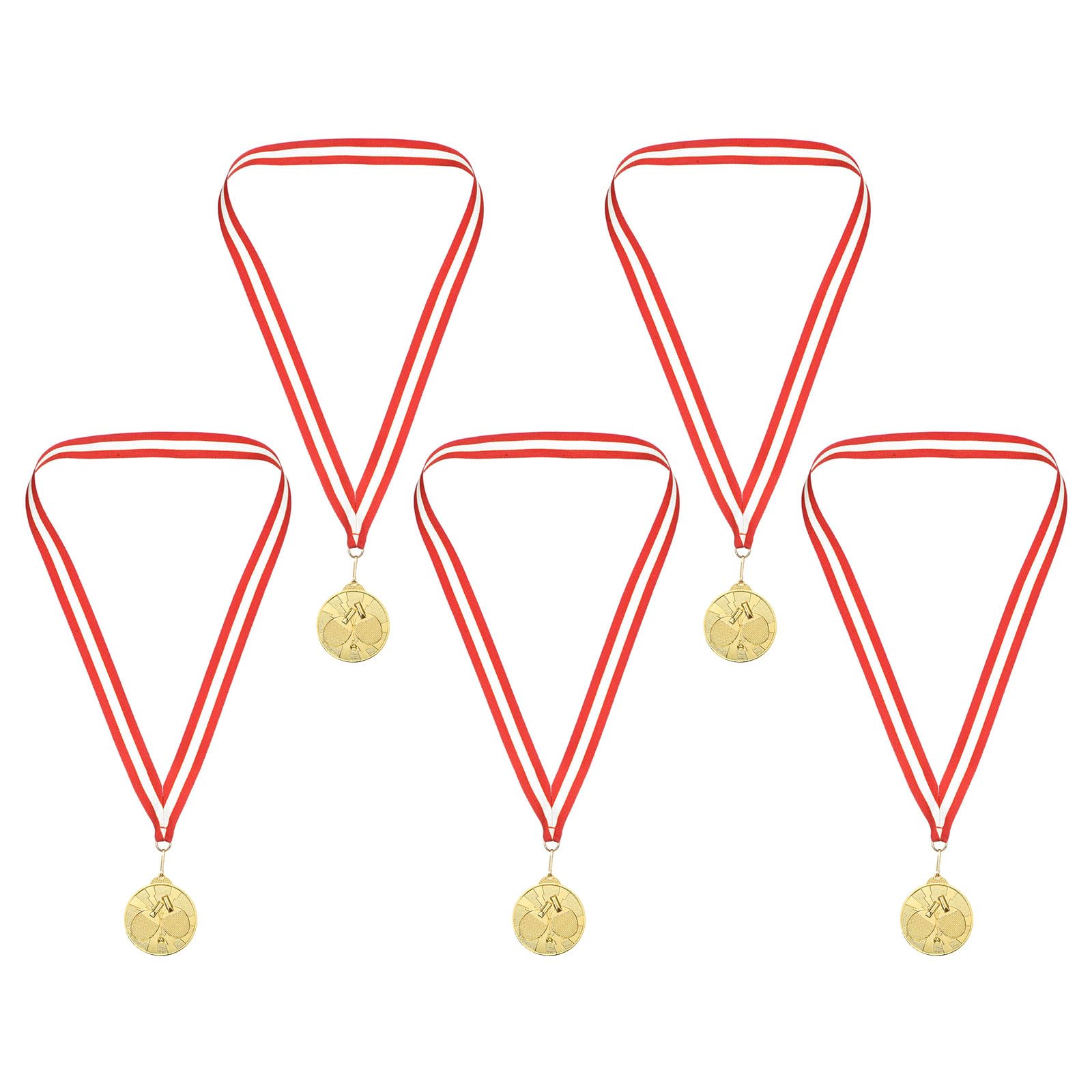 PATIKIL 2.5" Gold Table Tennis Medals, 5 Pack Table Tennis Award Medals with Ribbon Red White for Games Sports Competitions