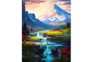 askkqtx Landscape Paint by Numbers-Waterfall Paint by Numbers for Adults Beginner,Mountain Acrylic Watercolor Paint by Number,DIY Oil Painting for Home Wall Decor Gifts (16 x 20inch).