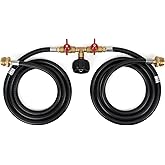 Stanbroil 5 Feet Propane Hose with QCC1 / Type1 Fitting, 2 Way Y Splitter Hose with Shut Off Valve Perfect for Camping, Heate