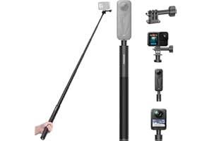 REYGEAK 51 Inch Invisible Selfie Stick for Insta360 X5,Extension Selfie Pole with Dual-Claws,Aluminum Waterproof Long Monopod for GoPro13/12/11/10/9/Osmo360/Action 5 Pro/4/3/Pocket 3 Accessories