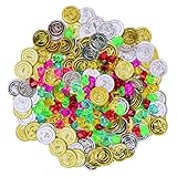 Fun Little Toys 288 Pieces Pirate Gold Coins and Pirate Gems Jewelry Playset Treasure for Pirate Party Goodie Bag Fillers (144 Coins+144 Gems)