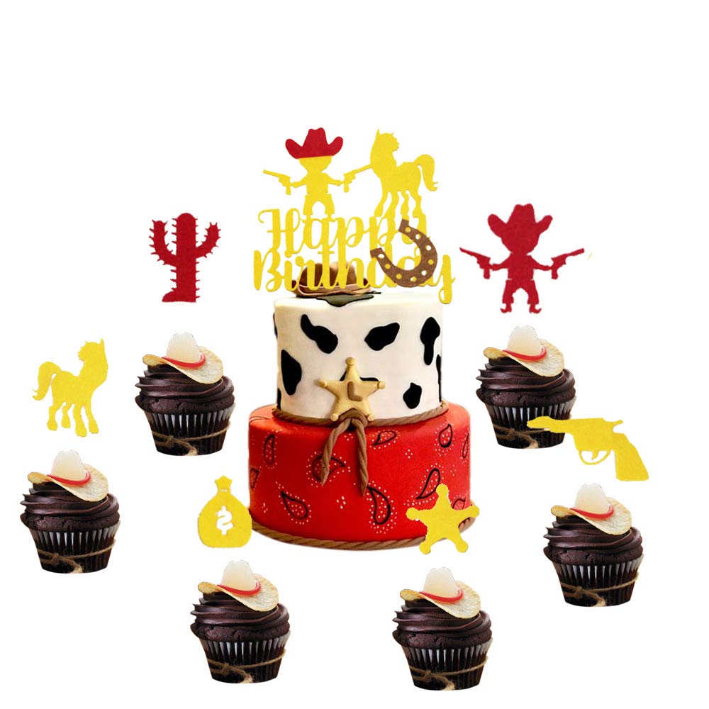 Amazon Com Laventy Set Of 10 Cowboy Birthday Cake Topper Boots