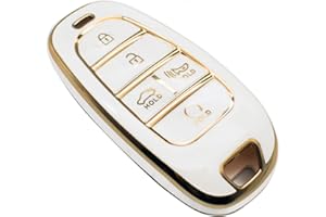 FEYOUN Key Fob Cover Compatible with Hyundai Sonata Santa Fe Tucson Ioniq Palisade Smart 5 Buttons TPU Remote Keyless Key Fob Case Protection Shell Accessories, White