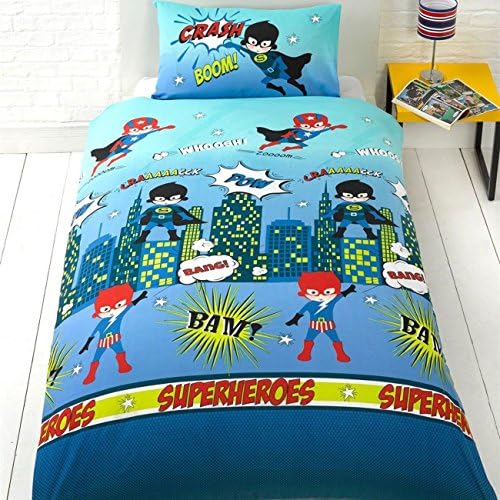 Superheroes 2 Piece UK Single/US Twin Sheet Set – 1 x double sided sheet &amp; 1 x pillowcase