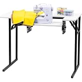Vividwood Portable Folding Sewing Table, Multipurpose Sewing Machine Table with Adjustable Shelf (Warm White)