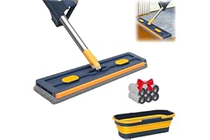 New Large Flat Mop and Bucket Set, 360° Rotation Saker Plus Mop, with 6 Microfiber Pads, Self Wringings Mops, Flat Mops for T