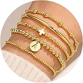 Turandoss Gold Cross Bead Bracelets Sets for Women Girls Jewelry Gifts - Dainty Layered Cross Bracelets Beaded Initial Bracelet Stack Gold Letter A-Z Bracelet Jewelry Gifts for Her
