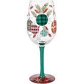 Enesco Lolita Designs a Plaid Kind of Christmas Hand-Painted Artisan Wine Glass, 15 Ounce, Multicolor