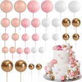 ASTARON 32 Pcs Ball Cake Topper Decorations Rose Gold Pink Foam Balls