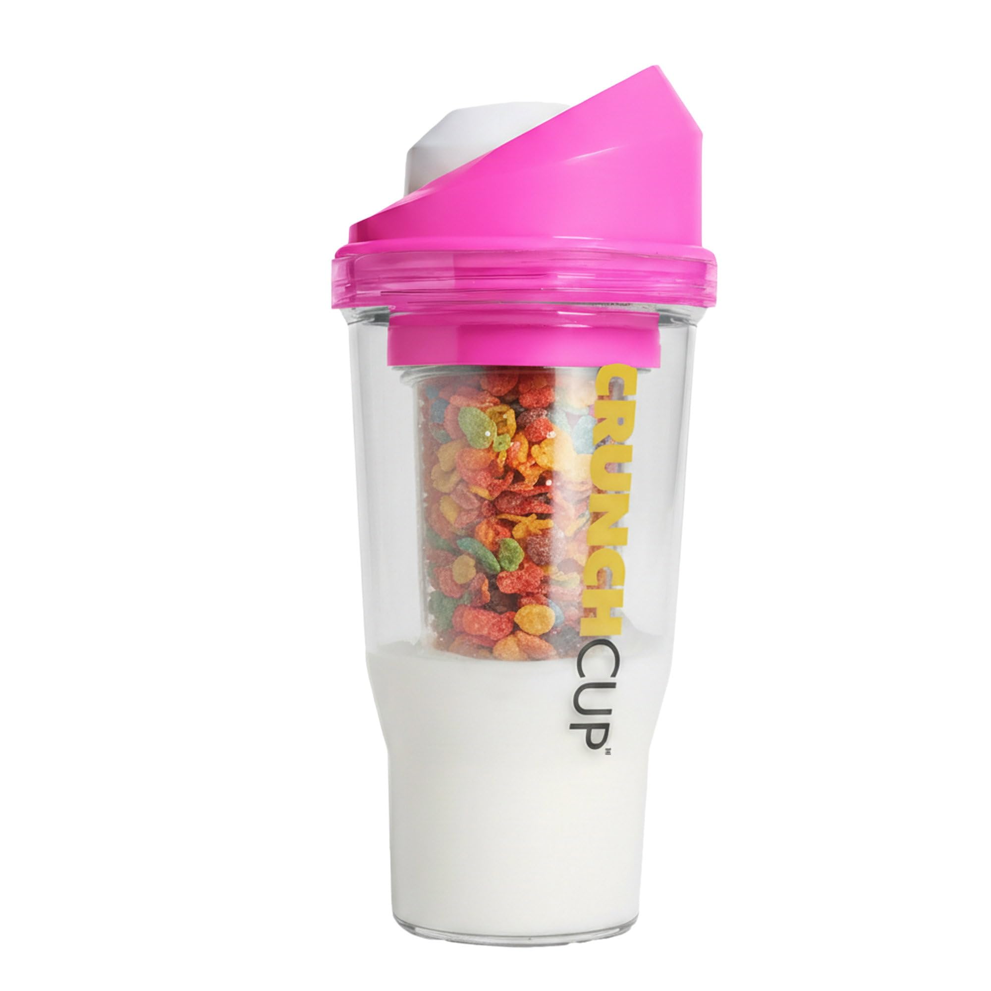 CRUNCHCUP XL Pink - Portable Plastic Cereal Cups for Breakfast On the Go, To Go Cereal and Milk Container for your favorite Breakfast Cereals, No Spoon or Bowl Required