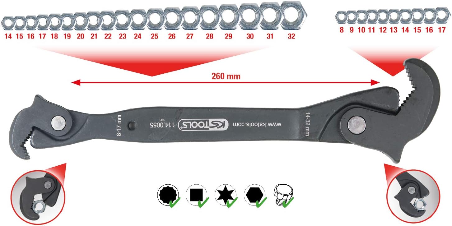 KS Tools 114.0055 Single-Lever Multi-Function Key 8-17/14-32 mm Grey, 8-17/14-32mm - Image 3