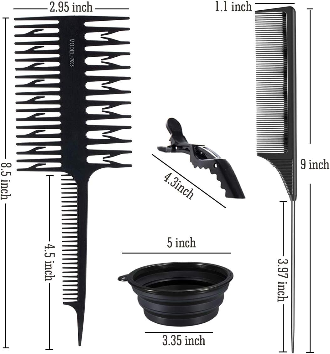 16Pcs Hair Dye Kit, Hair Color Brush And Bowl Set, Hair Bleaching Kit, Folding Bowl, Salon Cap, Ear Cover, Gloves, Weave Comb, Pin Tail Comb for Hair Coloring Bleaching Highlighting Dye Hair Tools: Kitchen & Dining