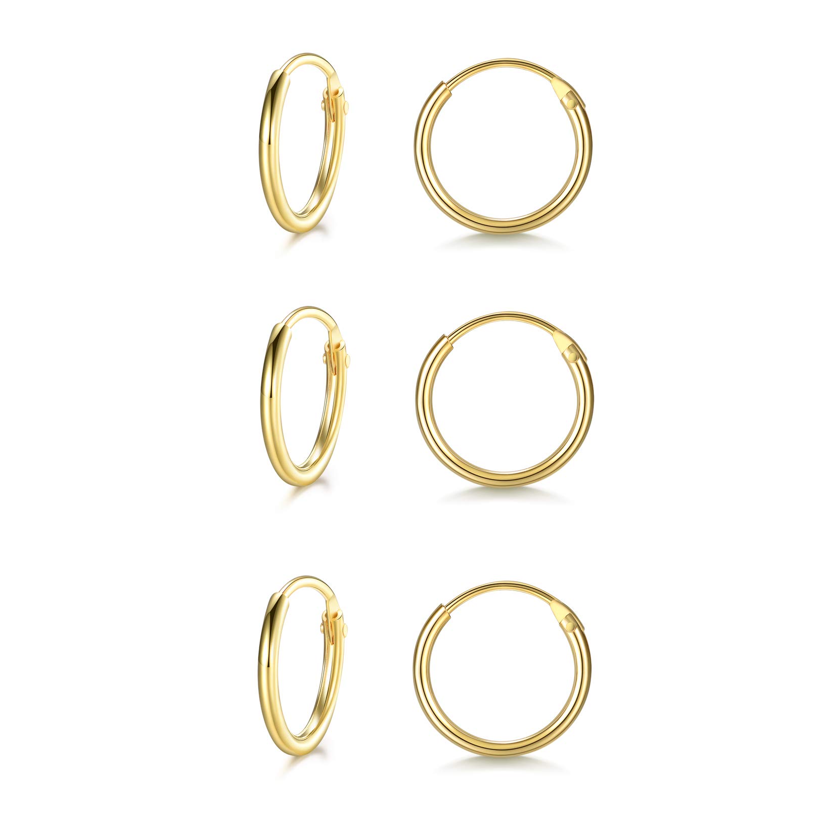 LYTOPTOP 3 Pairs Gold Hoops Earrings for Women S925 Sterling Silver Small Hypoallergenic Earrings Set Cartilage Nose Lip Rings for Men Girls, 8/10/12mm