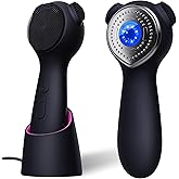 Silicone Face Scrubber Exfoliator Electric for Men Women, Rechargeable Facial Cleansing Brush with Wireless Charging Dock, Waterproof Sonic Vibrating Face Scrub Brush Cleanser for Exfoliating, Black