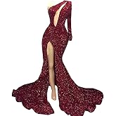 Ikerenwedding Prom Dress Glitter Sequin Pageant Split Mermaid Evening Party Dress Burgundy US14