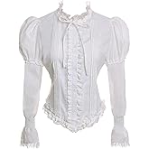 Vibsion Victorian Blouse for Women Vintage Lace Ruffle Neck Puff Long Sleeve Shirt Tops