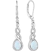 Rocayi Opal Dangle Drop Earrings for Women 925 Sterling Silver Infinity Teardrop Leverback Earrings Gemstone Jewelry for Women Her White/Blue/Pink/Green