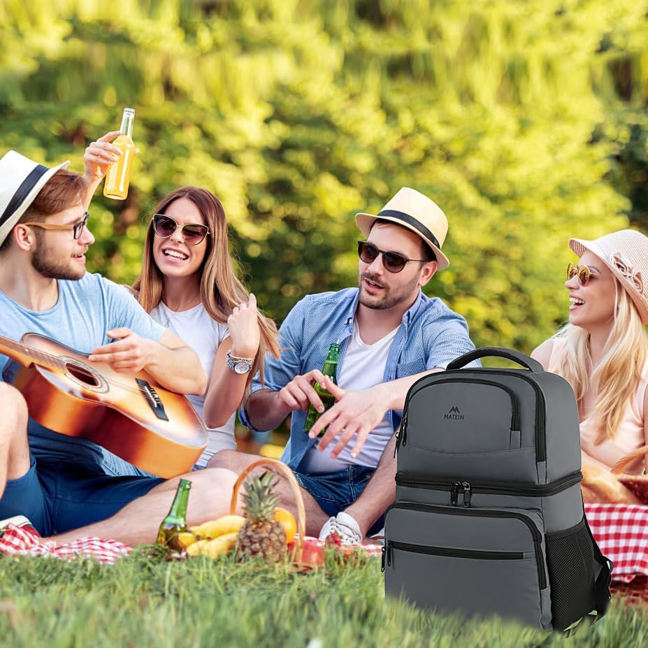 MATEIN Cooling Backpack 34 L, 40 Cans Cooler Backpack Large Cool Bag Backpack Thermal for Men Women, Double Layer Leak-proof Cool Backpack, Cool Backpack for Picnic, Beach, Camping, Grey