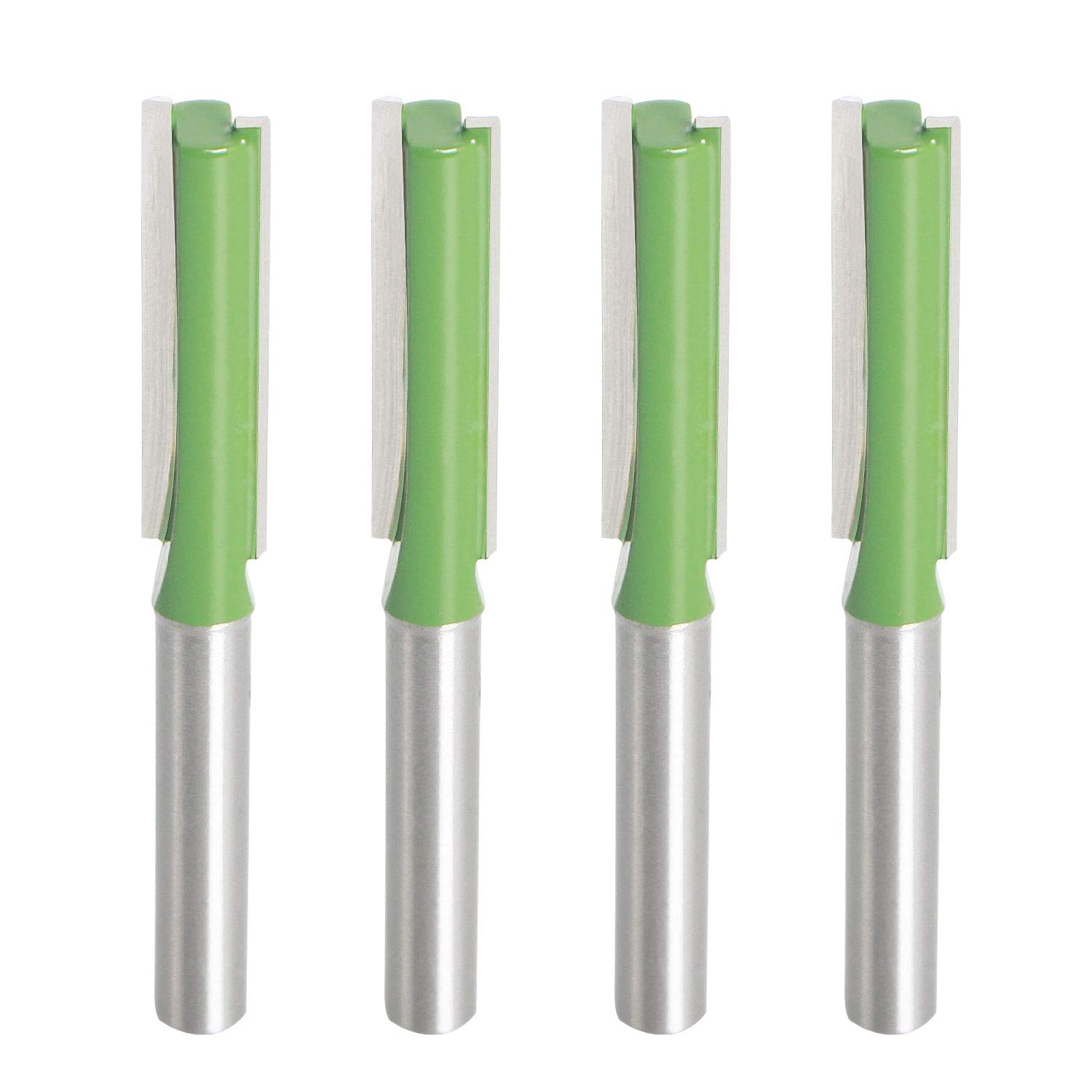 Aopin Router Bit 8mm Cutting Dia 6mm Shank Dia Double Flute Straight Bit Carbide for Woodworking Milling Cutter Tool, Green, Silver, 4Pcs