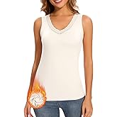 WOWENY Sleeveless Thermal Fleece Tank Top for Women V Neck Lace Tops Camisole Warm Base Layer Underwear Cold Weather