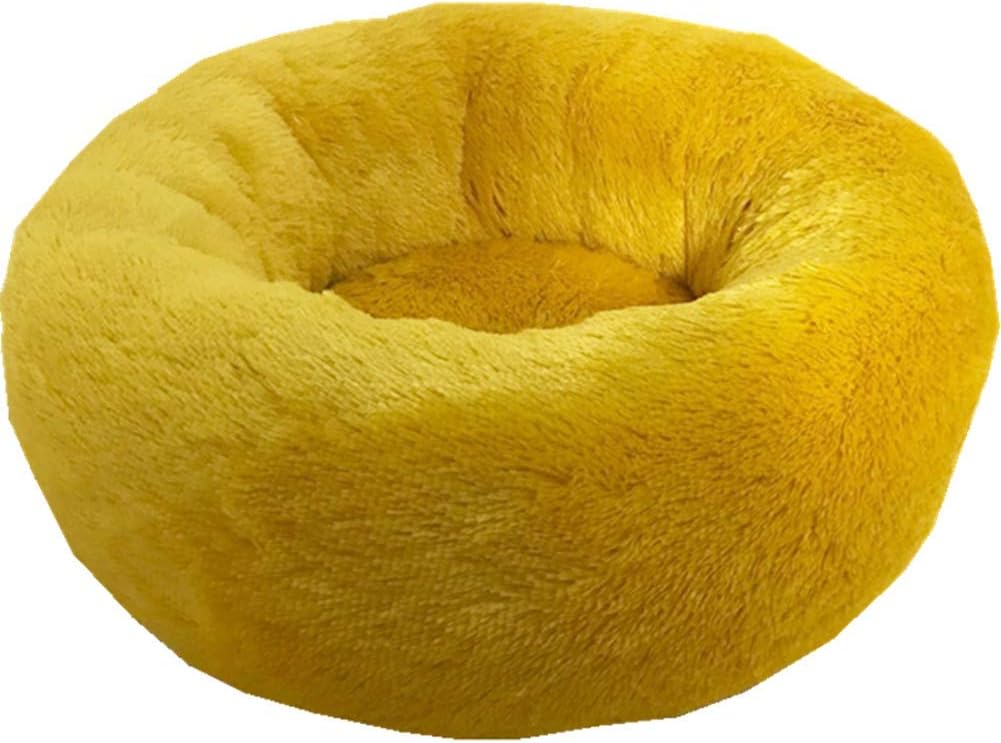 Faux Fur Pet Bed Washable Plush Donut Dog Cat Bed Deep Sleep Soft Cushion Comfortable Warm Cat Cave Perfect For Cats Kittens Puppies Smaller Dog Yellow Amazon Co Uk Pet Supplies