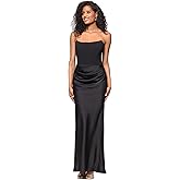 Betsy & Adam Women's Floor-Length, Strapless, Boned Corset Detail, with Ruched Skirt, Black, 10